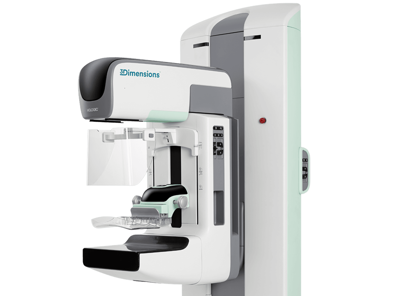 3D-Header Un aparat de mamografie 3D utilizat pentru depistarea cancerului de sân, cu o platformă căptușită și o placă de compresie transparentă, cu butoane de control și un panou de afișaj pe lateral - Mamografie - Clinica Grama